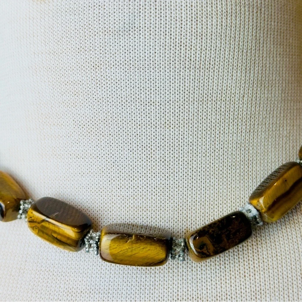 Vintage Tiger's Eye Choker Necklace 18 Inch Adjustable